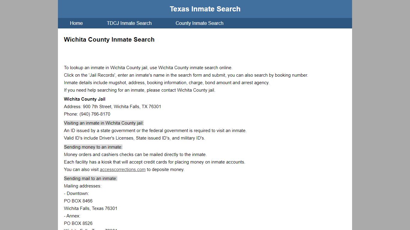 Wichita County Inmate Search